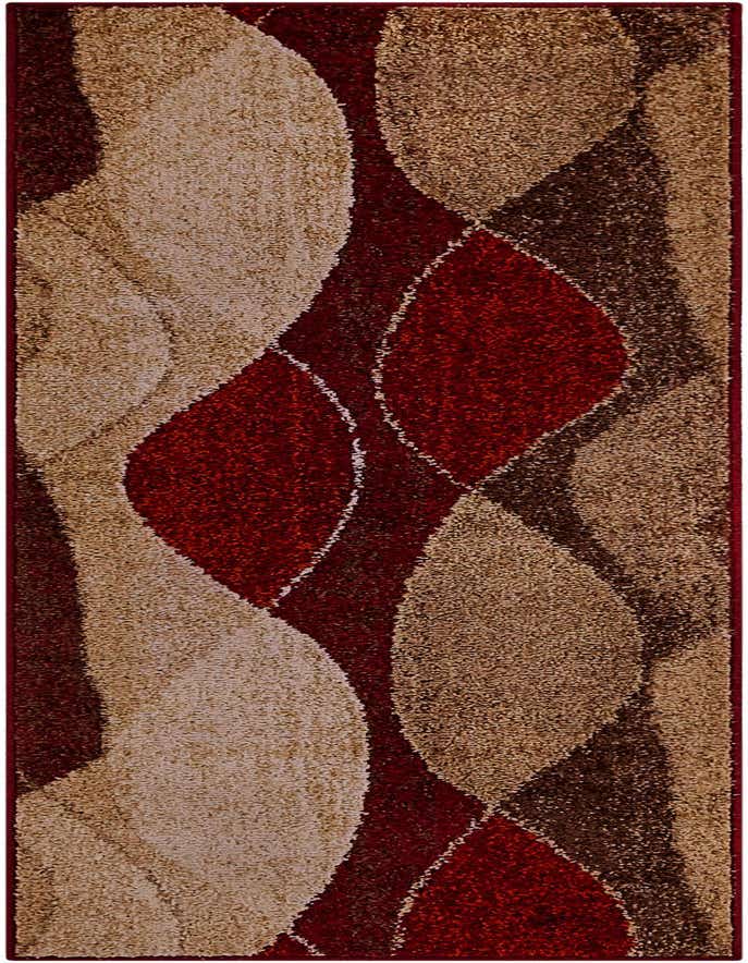 A 6 ft runner rug with a modern abstract pattern in shades of red, beige, and brown, ideal for a hallway.