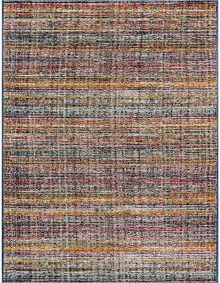 A 16 ft multi-colored runner rug with a modern, textured horizontal stripe pattern, ideal for a hallway.