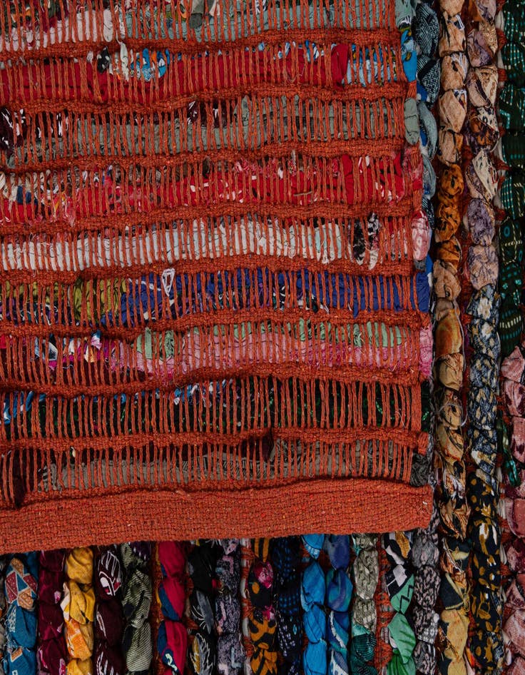 Detail image of  4' 6 x 8'  Hand Hand Braided Chindi Runner Rug