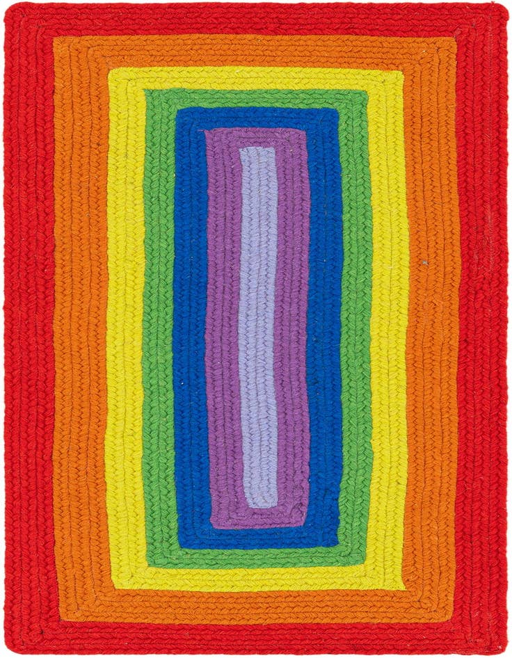 Detail image of  2' x 4' 1  Hand Hand Braided Rainbow Wool Runner Rug