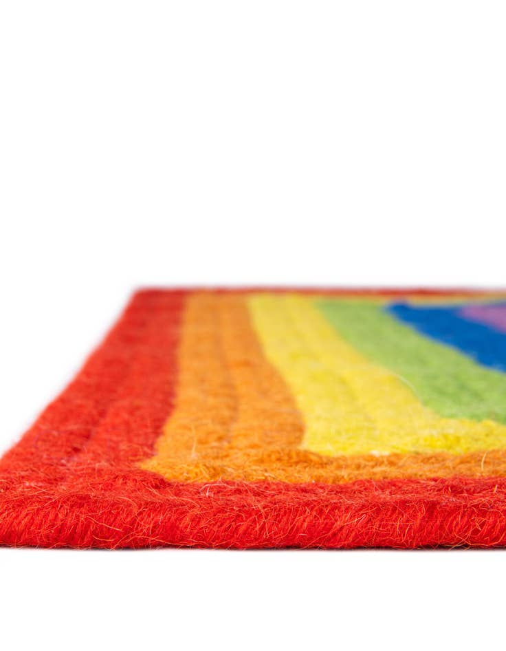 Detail image of  2' x 4' 1  Hand Hand Braided Rainbow Wool Runner Rug