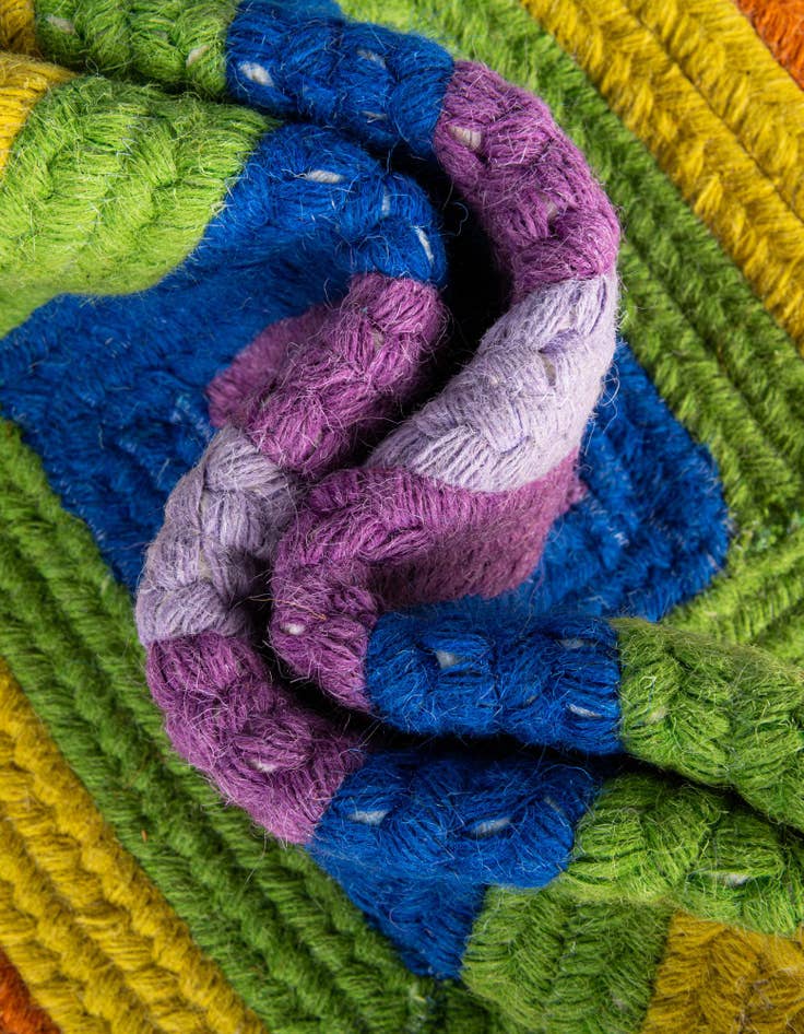 Detail image of  2' x 4' 1  Hand Hand Braided Rainbow Wool Runner Rug