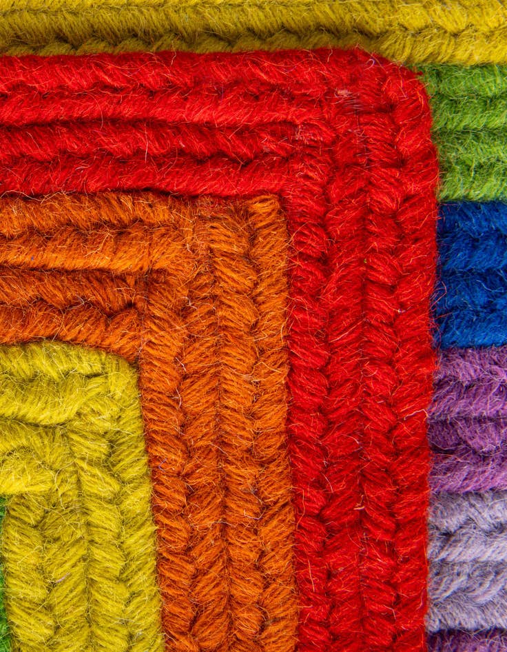 Detail image of  2' x 4' 1  Hand Hand Braided Rainbow Wool Runner Rug