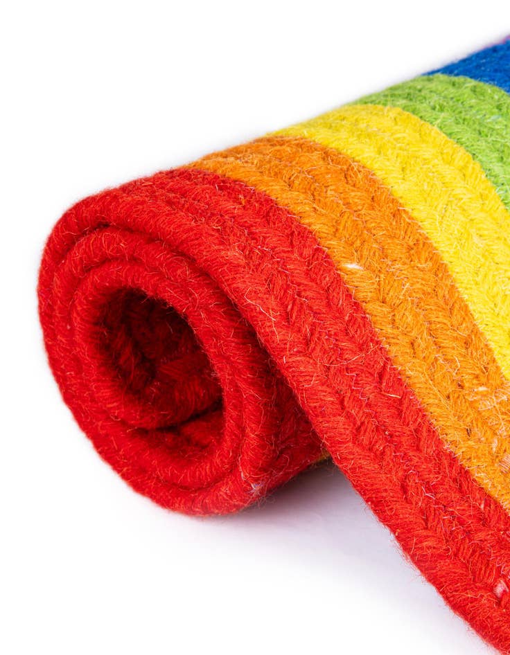 Detail image of  2' x 4' 1  Hand Hand Braided Rainbow Wool Runner Rug