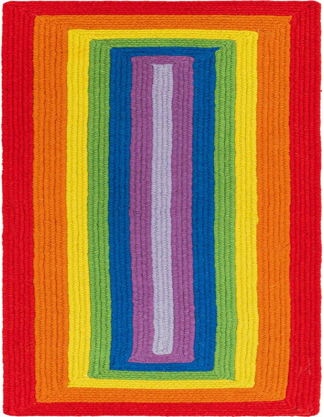 Detail image of  2' x 6' 1  Hand Hand Braided Rainbow Wool Runner Rug