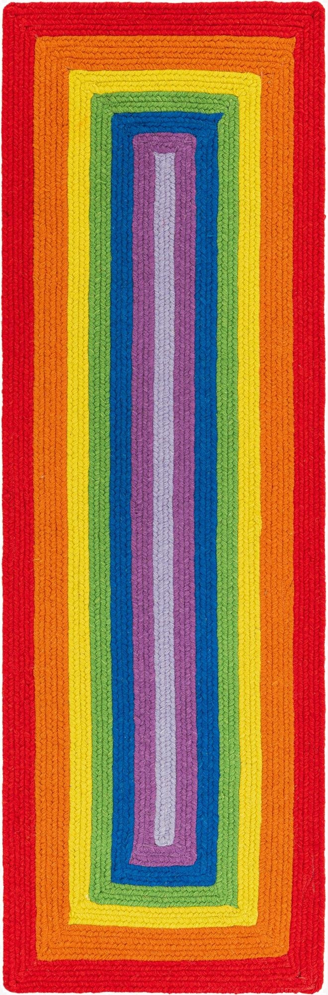 Primary image  2' x 6' 1  Hand Hand Braided Rainbow Wool Runner Rug