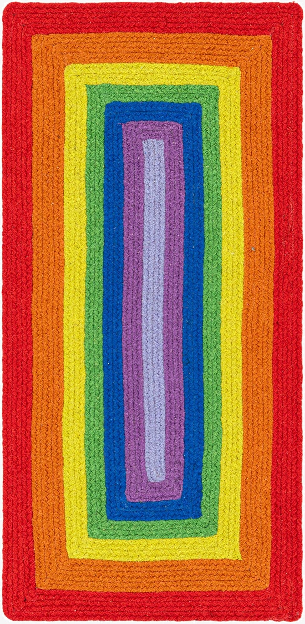  2' x 4' 1  Hand Hand Braided Rainbow Wool Runner Rug