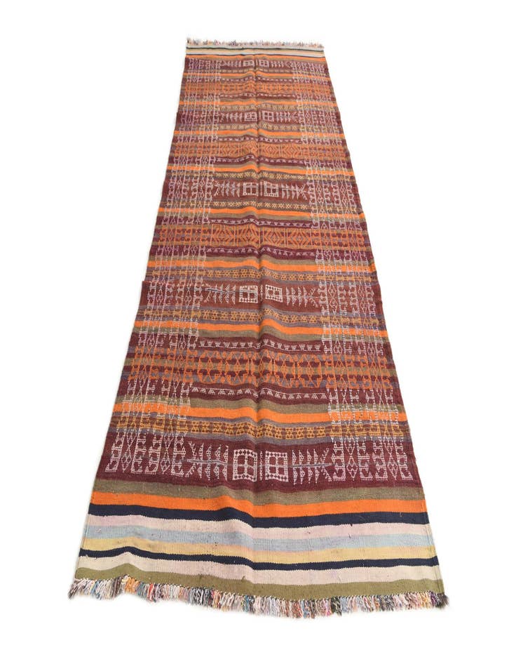 Detail image of  4' x 10' 2  Hand Woven Kilim Afghan Wool Runner Rug