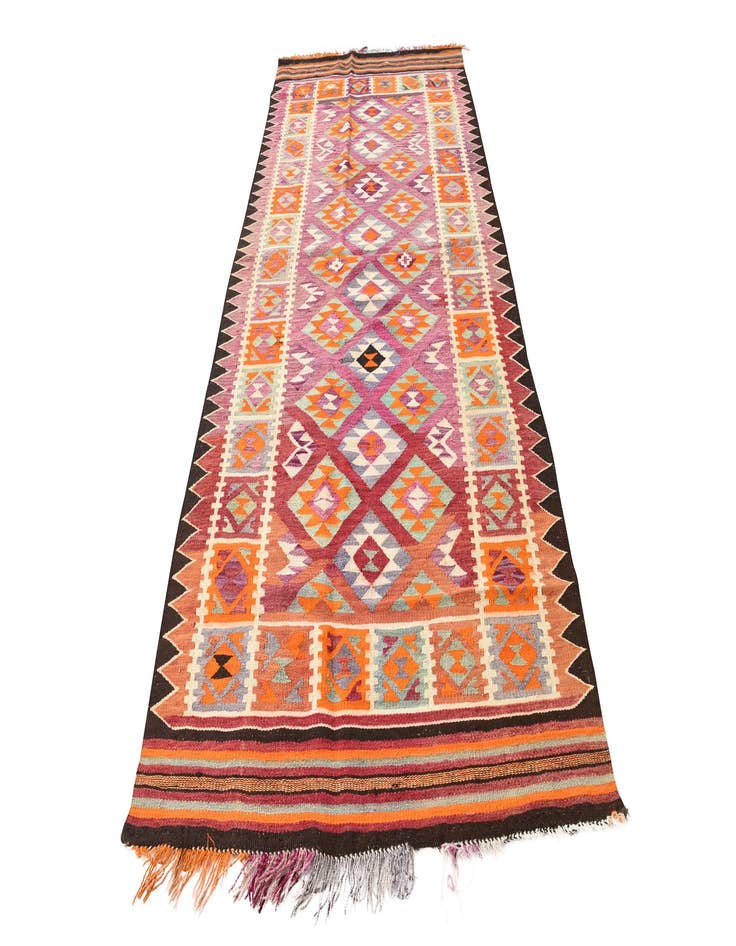 Detail image of  4' 4 x 11' 2  Hand Woven Kilim Fars Wool Runner Rug