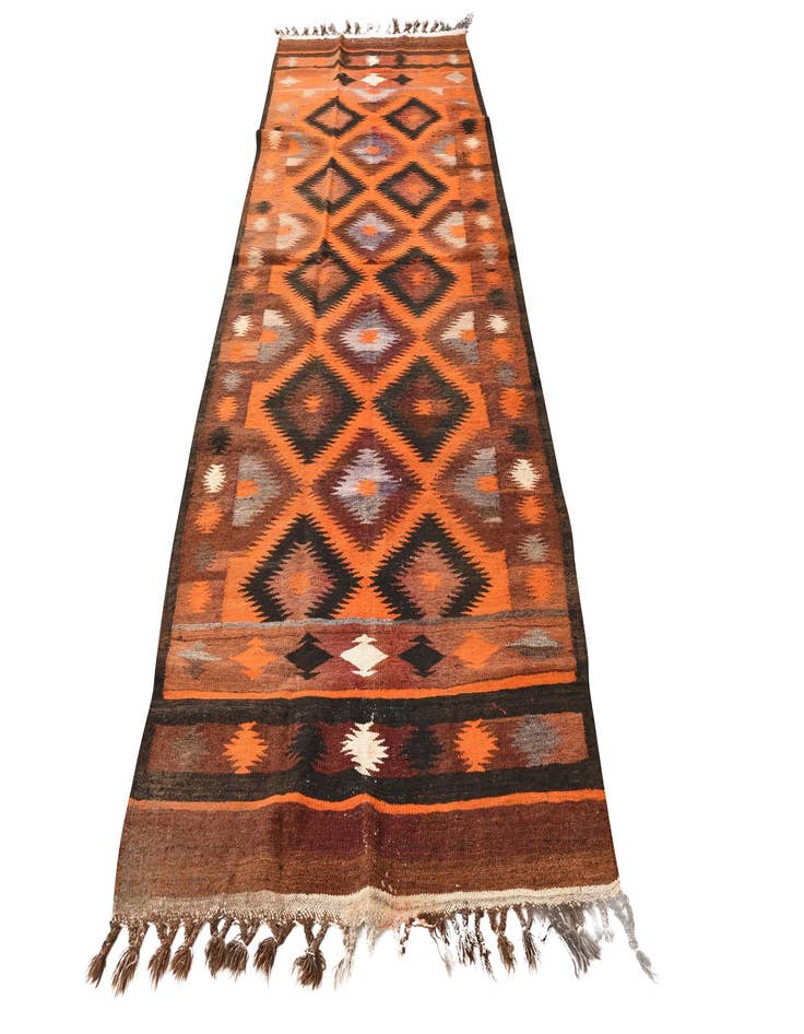 Detail image of  4' x 10' 8  Hand Woven Kilim Fars Wool Runner Rug