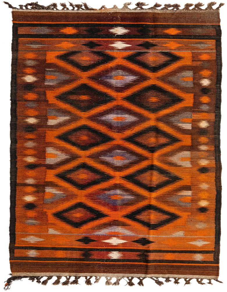 A vibrant 11 ft multi-colored Kilim Fars runner rug with tribal geometric patterns and tassels, ideal for a hallway.