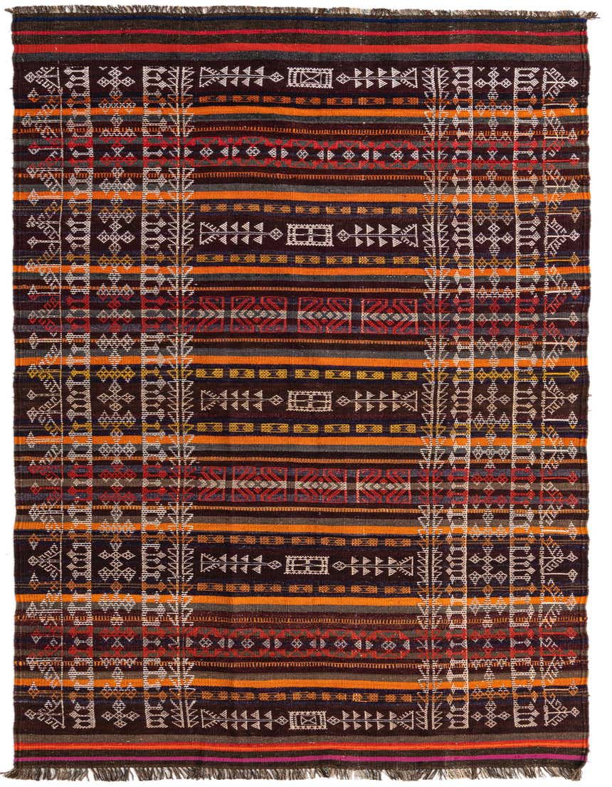 A 10 Ft Multi-colored Kilim Fars wool runner rug with tribal and geometric patterns, ideal for a hallway.