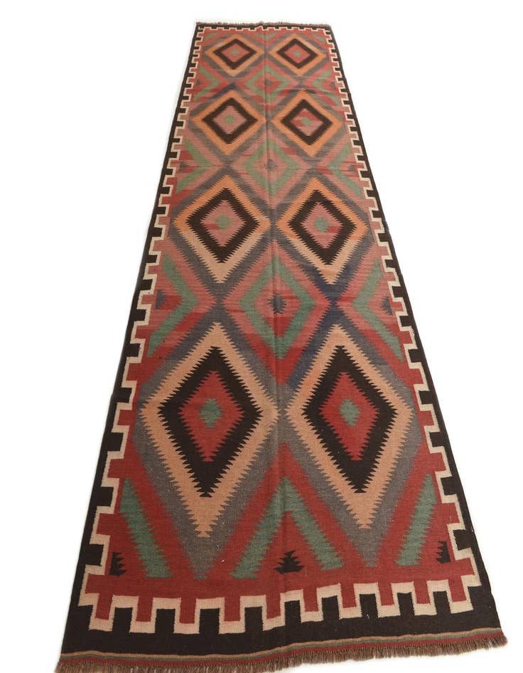 Detail image of  5' 2 x 12' 2  Hand Woven Kilim Fars Wool Runner Rug