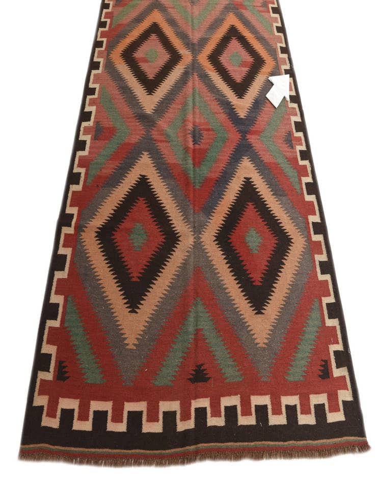 Detail image of  5' 2 x 12' 2  Hand Woven Kilim Fars Wool Runner Rug