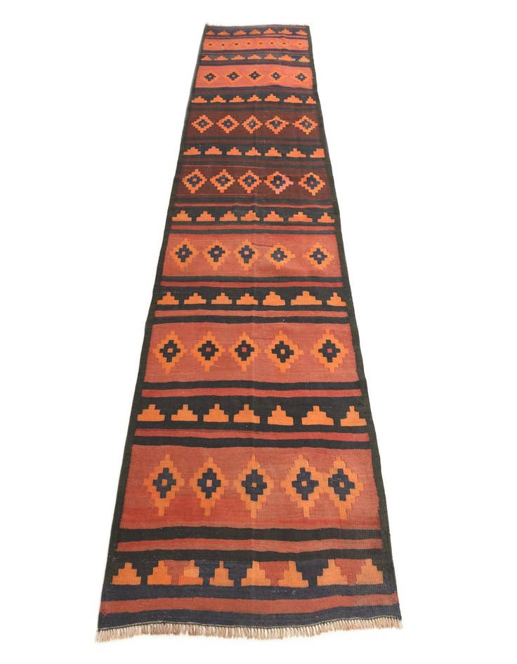 Detail image of  3' 4 x 11'  Hand Woven Kilim Fars Wool Runner Rug