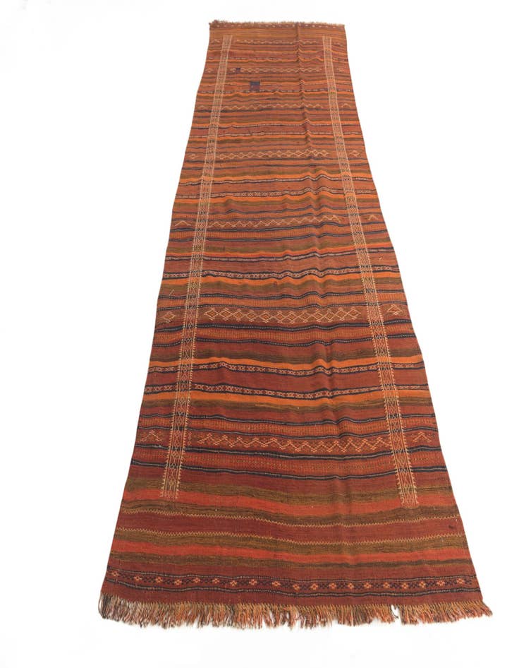 Detail image of  4' 5 x 11' 10  Hand Woven Kilim Fars Wool Runner Rug