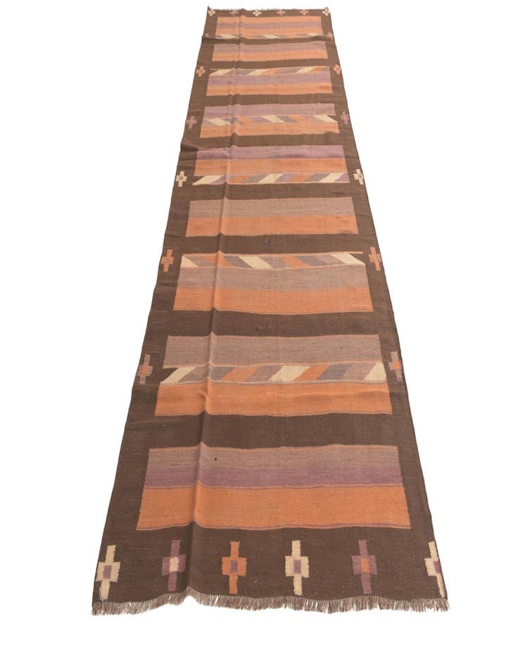 Detail image of  4' 2 x 11' 9  Hand Woven Kilim Fars Wool Runner Rug