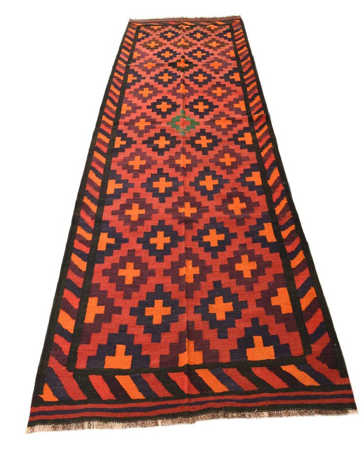 Detail image of  5' 7 x 11' 5  Hand Woven Kilim Fars Wool Runner Rug