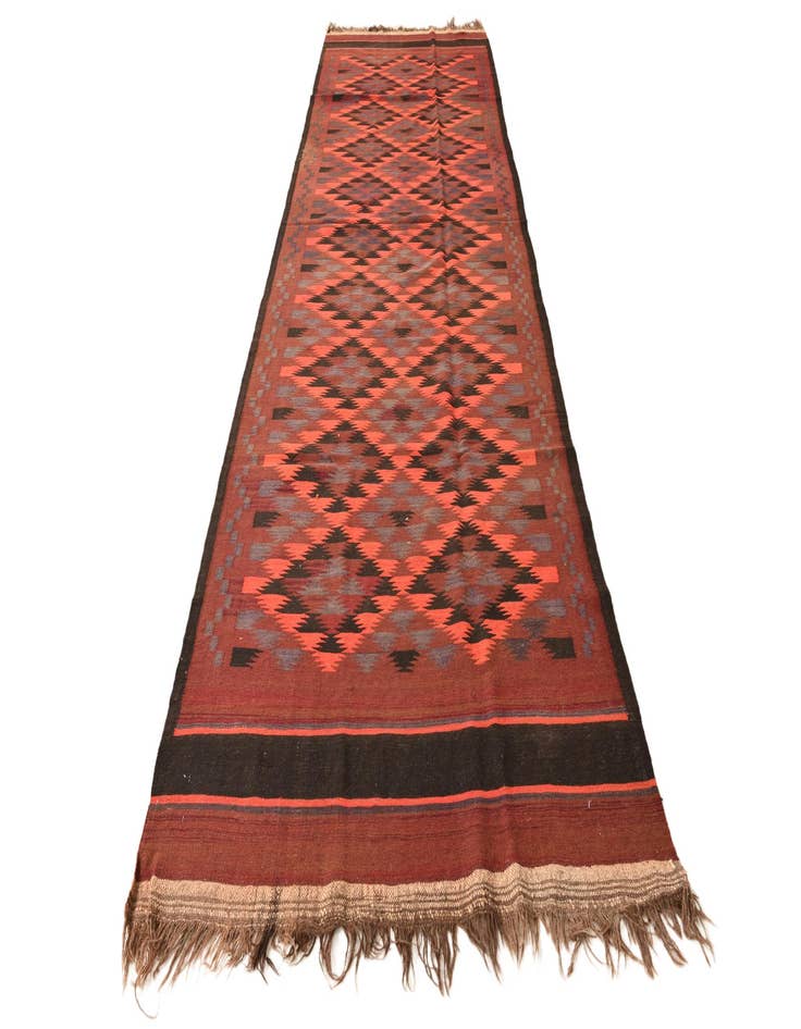 Detail image of  4' 4 x 15' 3  Hand Woven Kilim Fars Wool Runner Rug