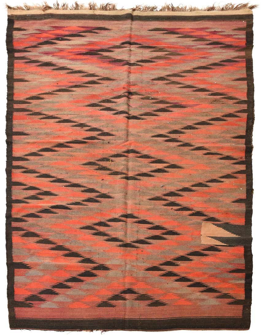 A 12 ft runner rug from the Kilim Fars collection, featuring a vibrant multi-colored tribal pattern with black and orange geometric shapes on a flatweave wool surface, ideal for a hallway.