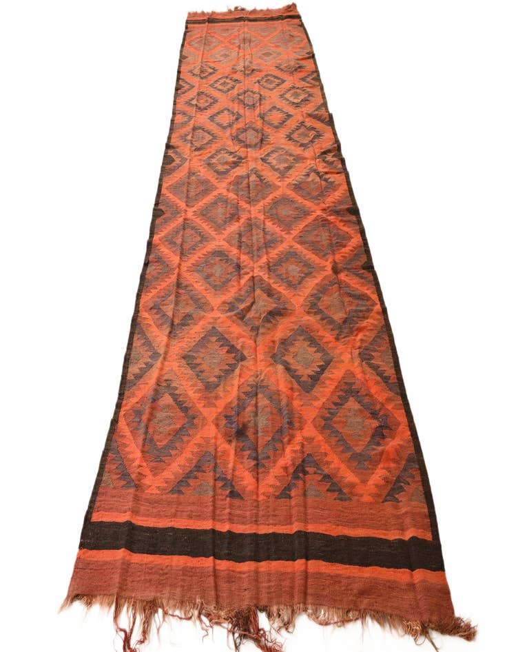 Detail image of  4' 7 x 13' 5  Hand Woven Kilim Fars Wool Runner Rug