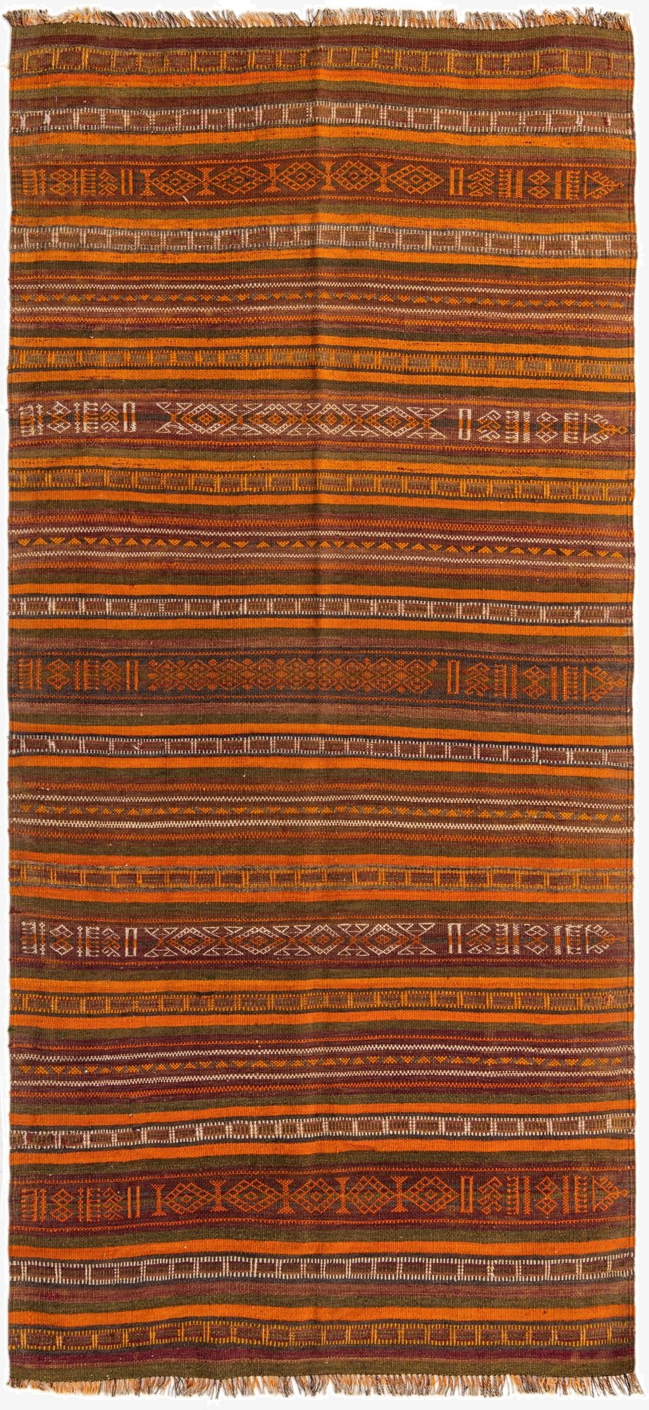  4' 3 x 9' 6  Hand Woven Kilim Fars Wool Runner Rug
