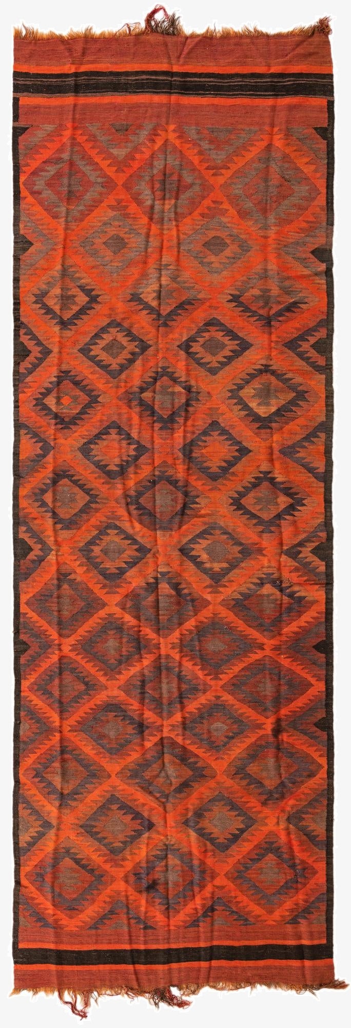  4' 7 x 13' 5  Hand Woven Kilim Fars Wool Runner Rug
