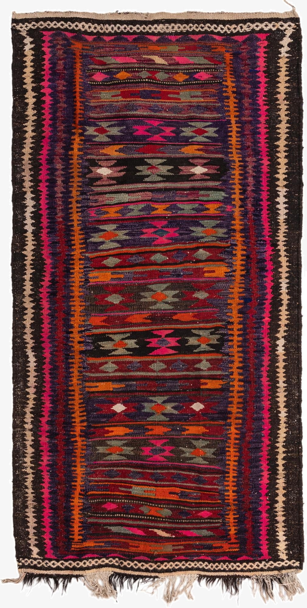  4' 2 x 8'  Hand Woven Kilim Fars Wool Runner Rug