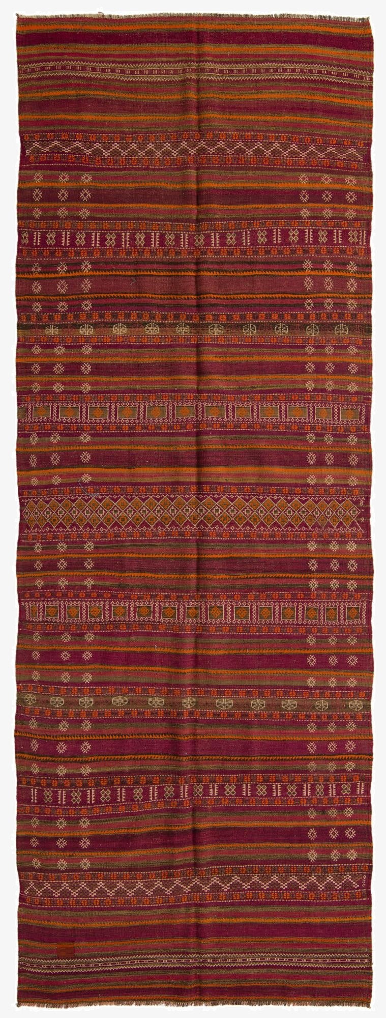  4' 6 x 13' 4  Hand Woven Kilim Fars Wool Runner Rug