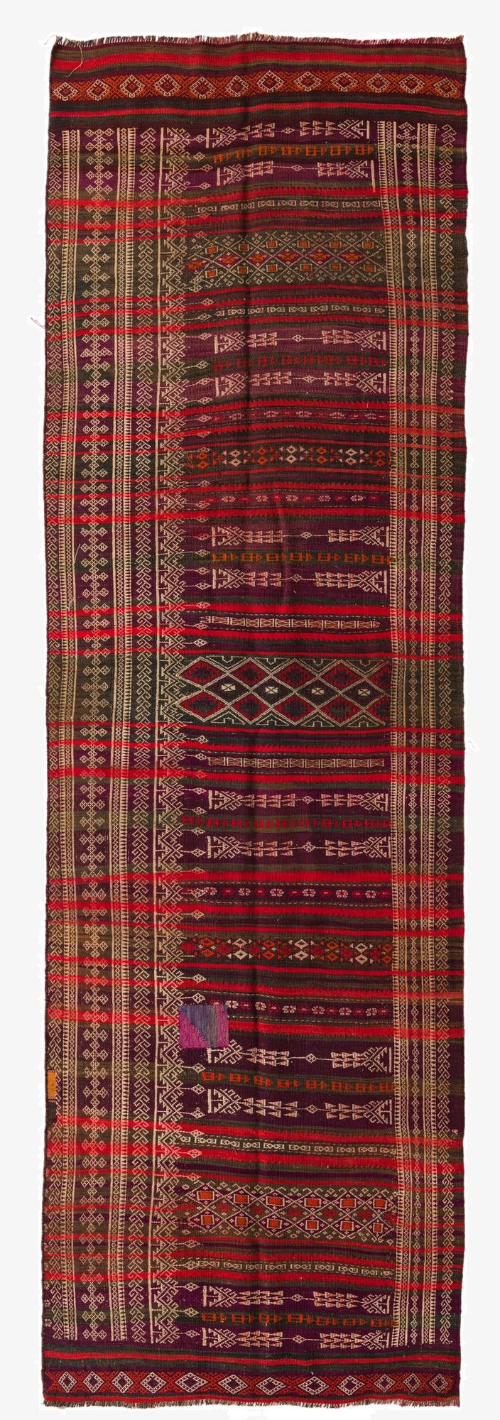  4' 1 x 13' 1  Hand Woven Kilim Fars Wool Runner Rug