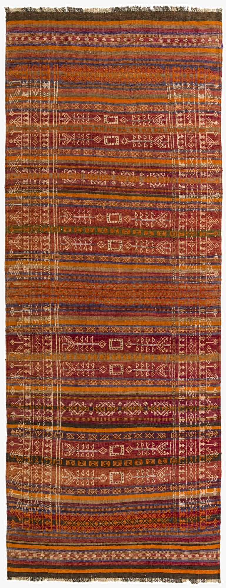  4' 5 x 12' 1  Hand Woven Kilim Fars Wool Runner Rug