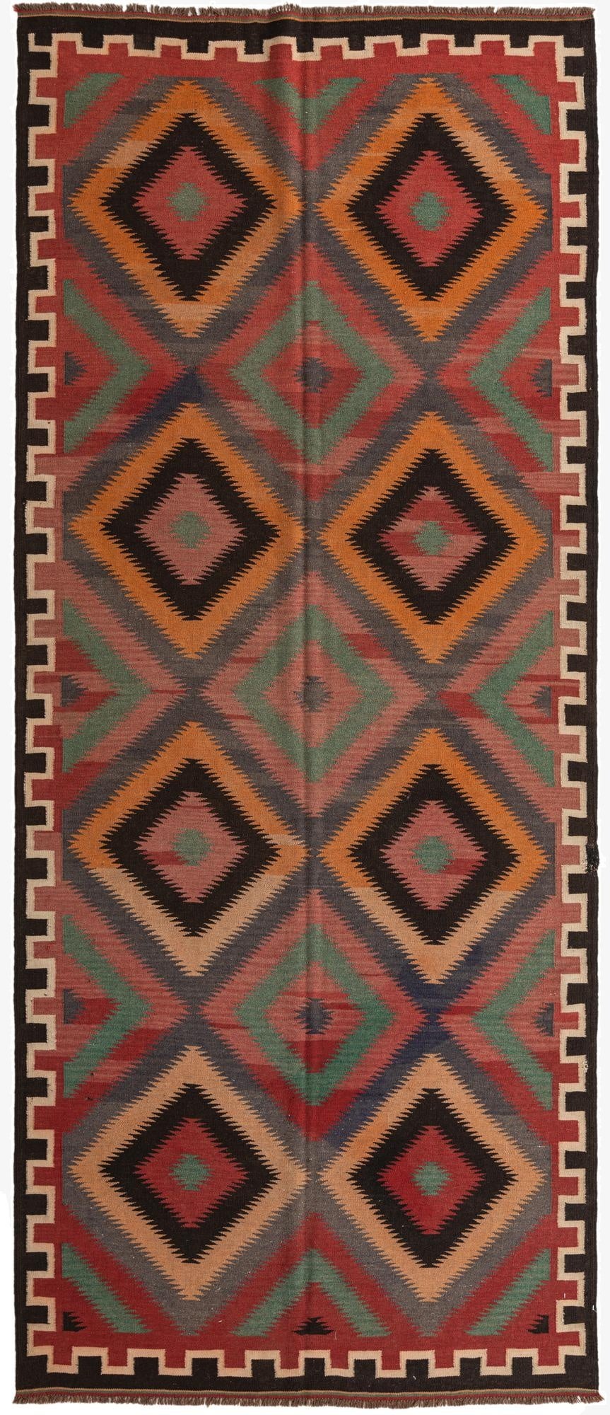  5' 2 x 12' 2  Hand Woven Kilim Fars Wool Runner Rug
