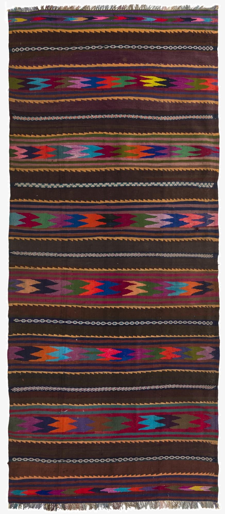  4' 3 x 10' 7  Hand Woven Kilim Fars Wool Runner Rug