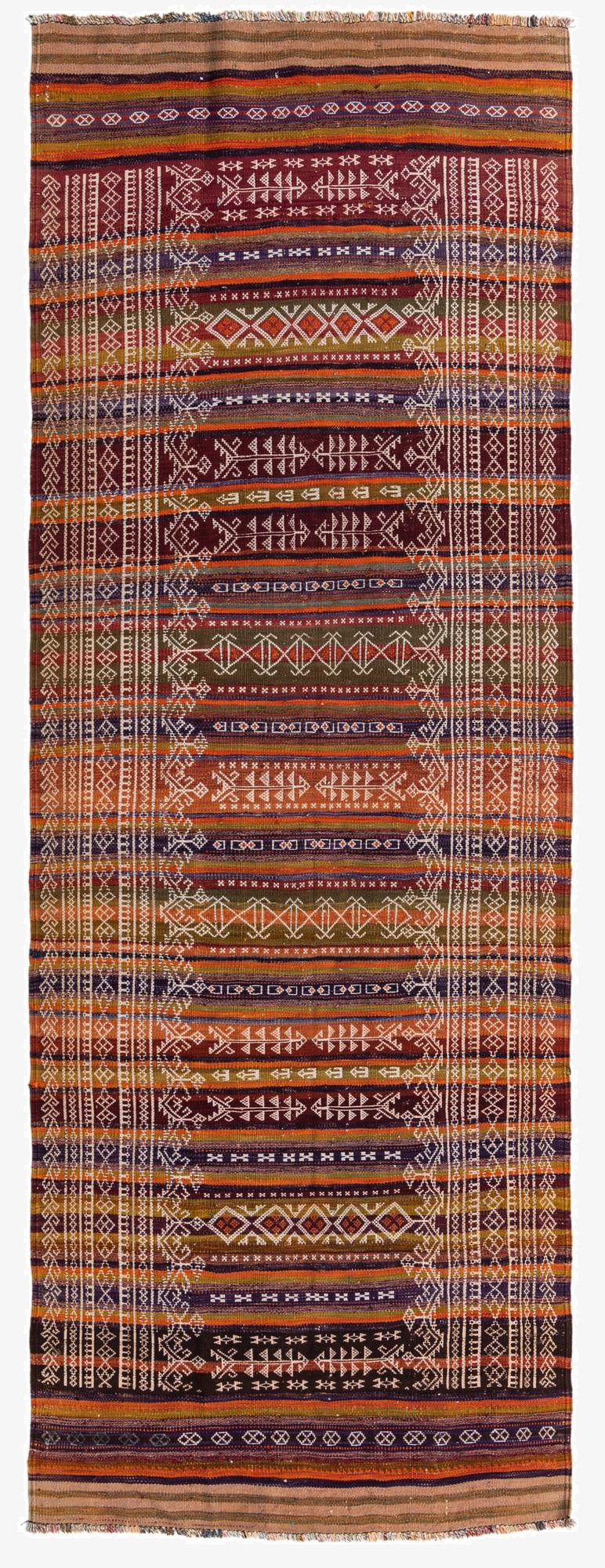  3' 9 x 10' 10  Hand Woven Kilim Fars Wool Runner Rug