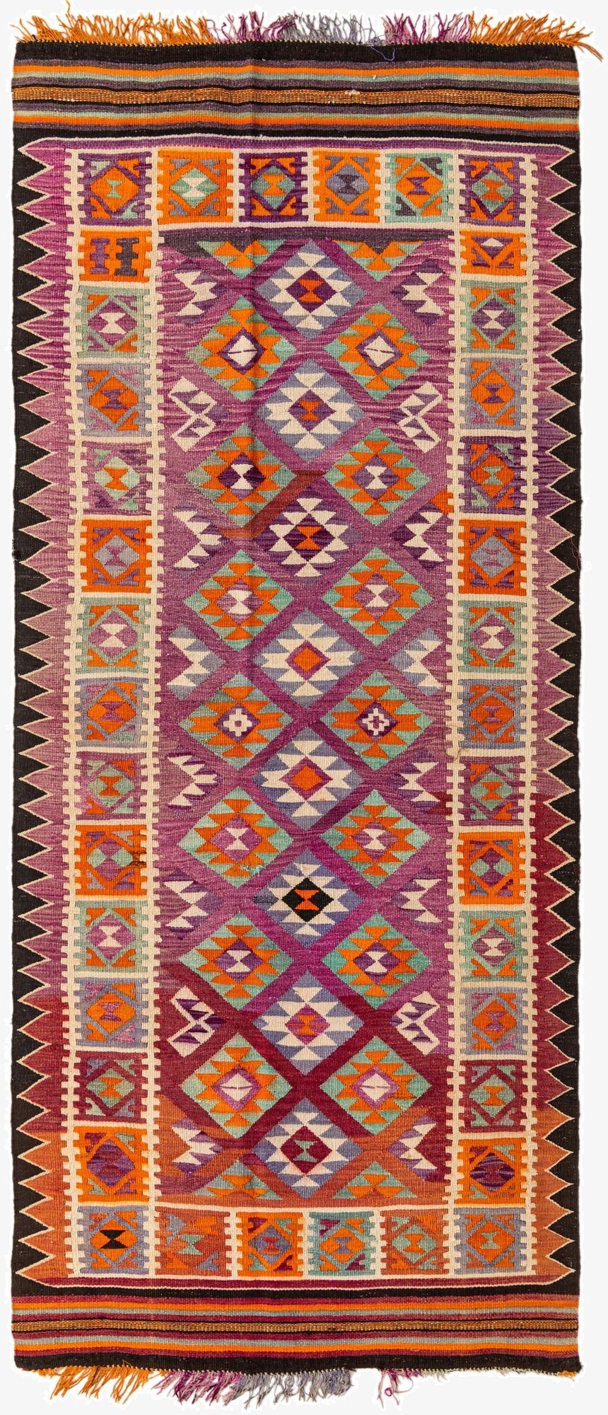  4' 4 x 11' 2  Hand Woven Kilim Fars Wool Runner Rug