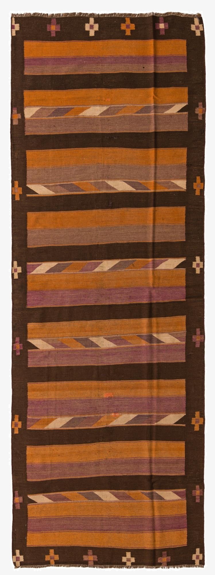 4' 2 x 11' 9  Hand Woven Kilim Fars Wool Runner Rug
