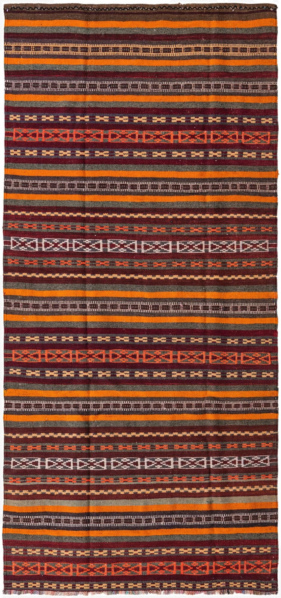  4' 1 x 8' 10  Hand Woven Kilim Fars Wool Runner Rug
