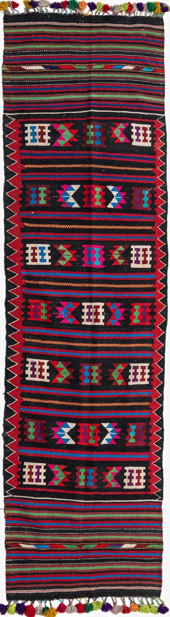  3' x 12' 7  Hand Woven Kilim Fars Wool Runner Rug