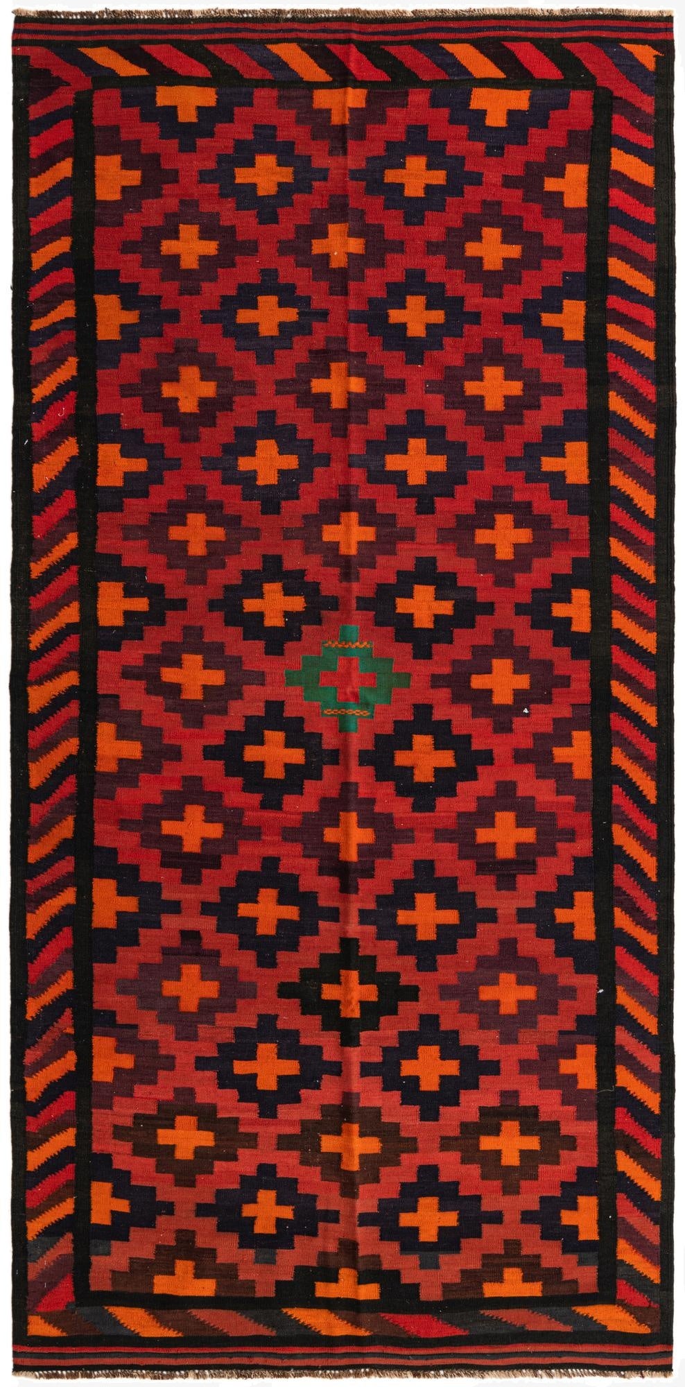  5' 7 x 11' 5  Hand Woven Kilim Fars Wool Runner Rug