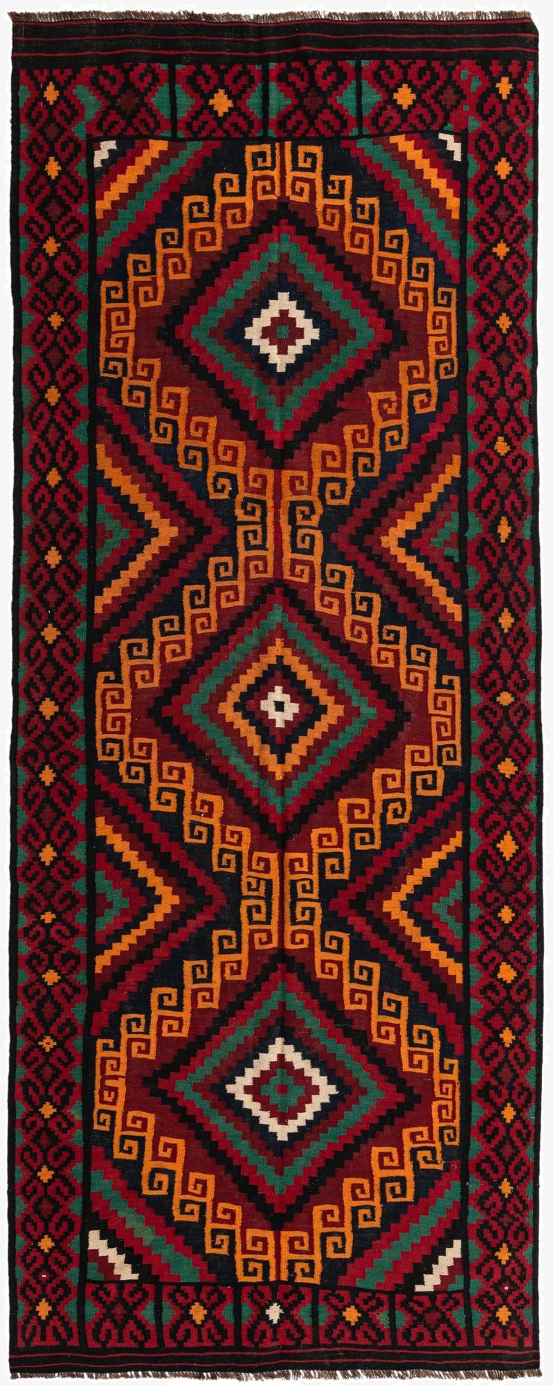  5' 5 x 14' 1  Hand Woven Kilim Fars Wool Runner Rug