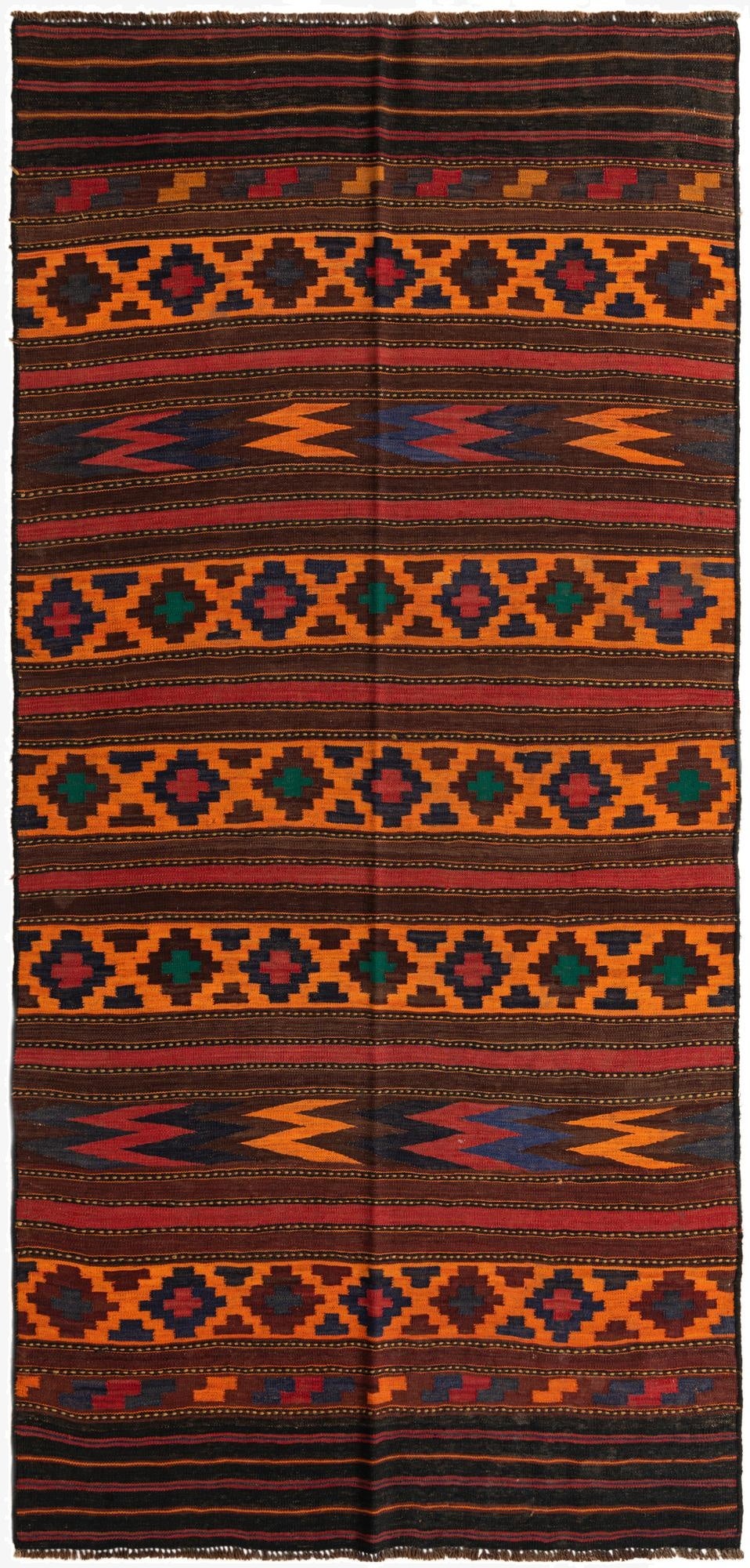  5' 4 x 11' 3  Hand Woven Kilim Fars Wool Runner Rug