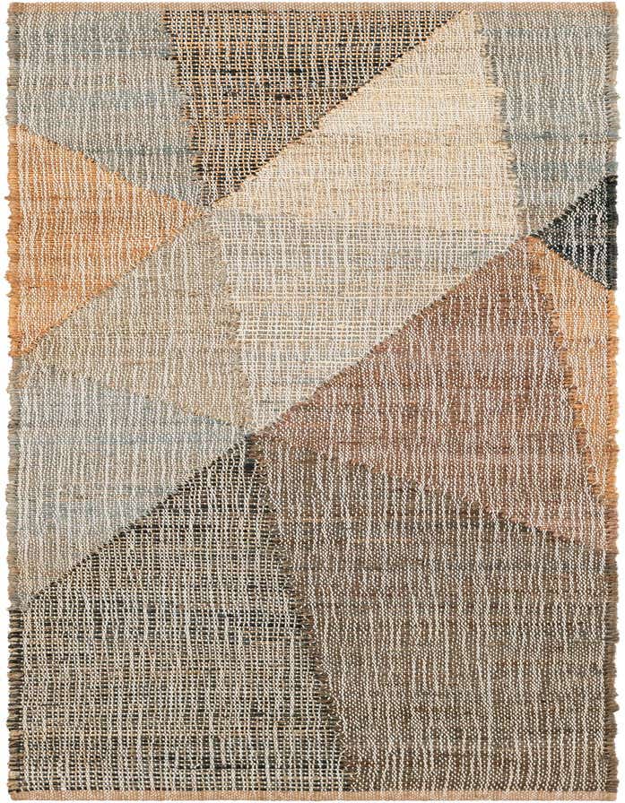 A 6 ft runner rug featuring a modern abstract geometric pattern in multi-colored jute and cotton, perfect for a hallway.