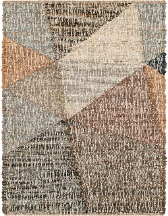 A multi-colored 8 ft runner rug featuring a modern abstract geometric pattern made from jute and cotton, ideal for a hallway or kitchen.