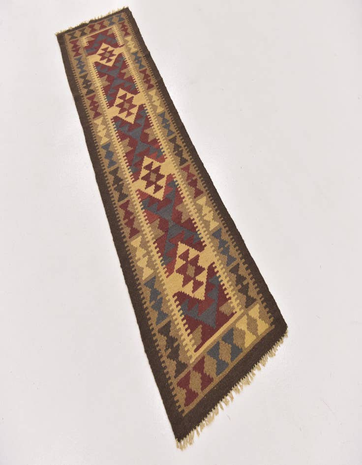 Detail image of  2' x 6' 6  Hand Woven Kilim Maymana Wool Runner Rug