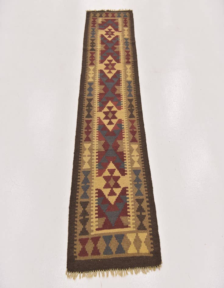 Detail image of  2' x 6' 6  Hand Woven Kilim Maymana Wool Runner Rug