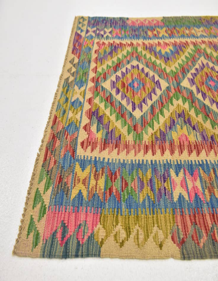 Detail image of  3' 3 x 6' 2  Hand Woven Kilim Maymana Wool Runner Rug