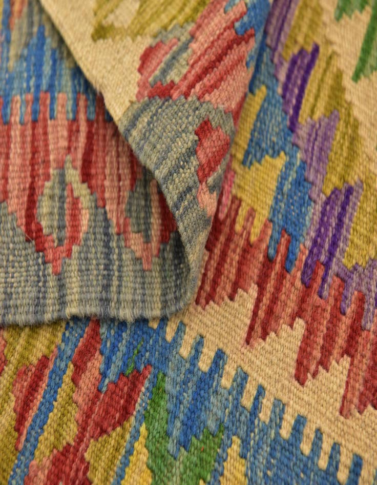 Detail image of  3' 3 x 6' 2  Hand Woven Kilim Maymana Wool Runner Rug