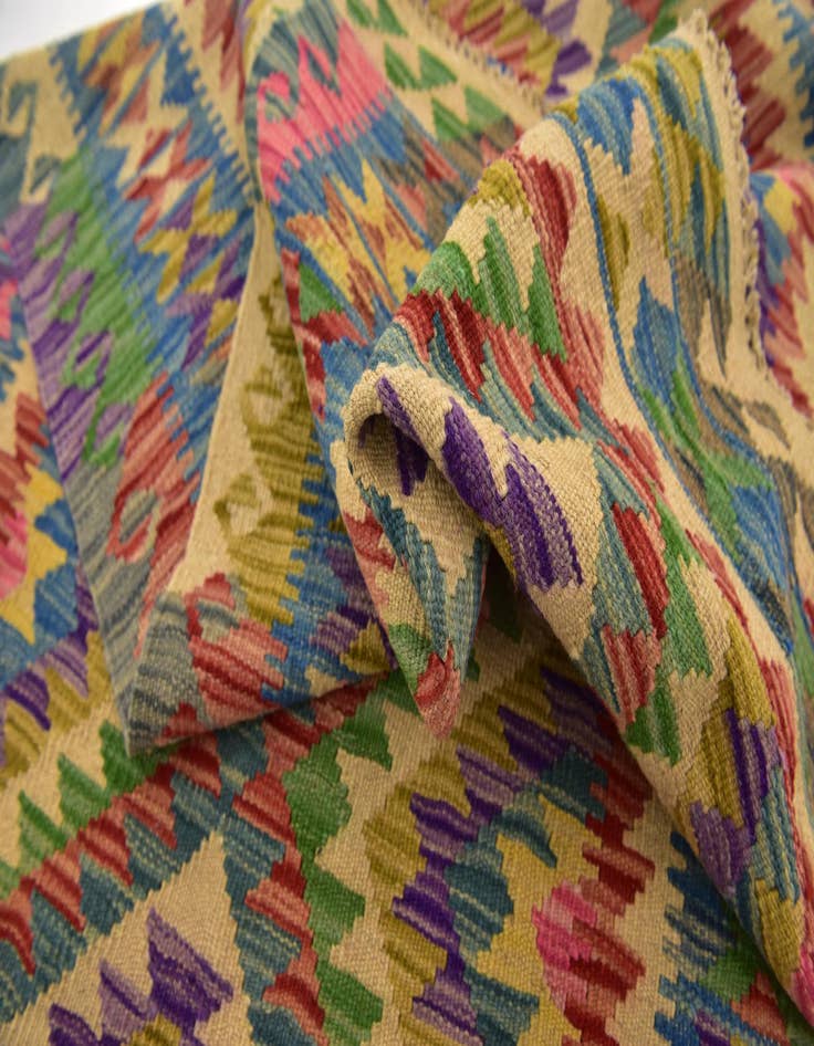 Detail image of  3' 3 x 6' 2  Hand Woven Kilim Maymana Wool Runner Rug