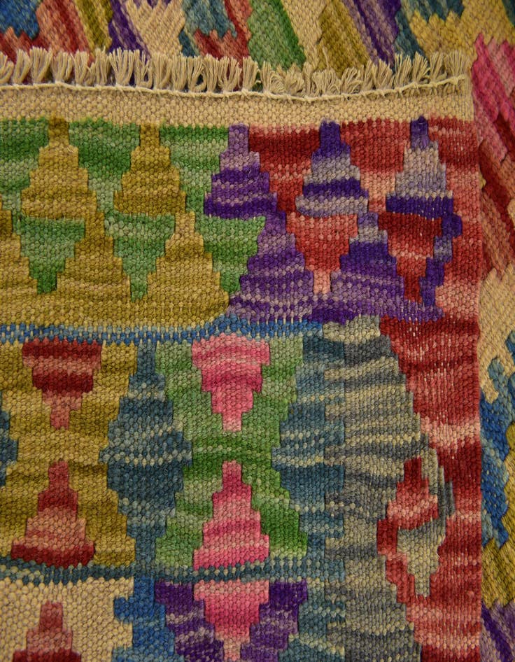 Detail image of  3' 3 x 6' 2  Hand Woven Kilim Maymana Wool Runner Rug