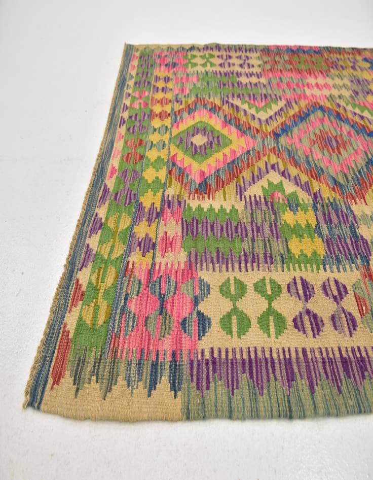 Detail image of  3' 6 x 6' 8  Hand Woven Kilim Maymana Wool Runner Rug
